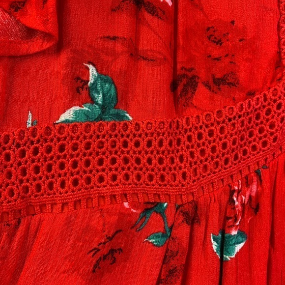 TORRID‎ Red Floral Gauze Lace-Up Skater Dress - Picture 9 of 16
